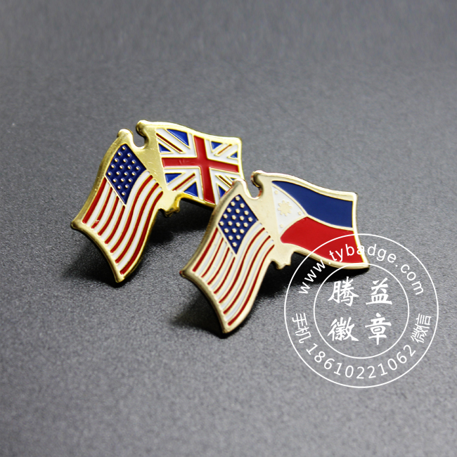 美国和英国组合交叉国旗徽章定制